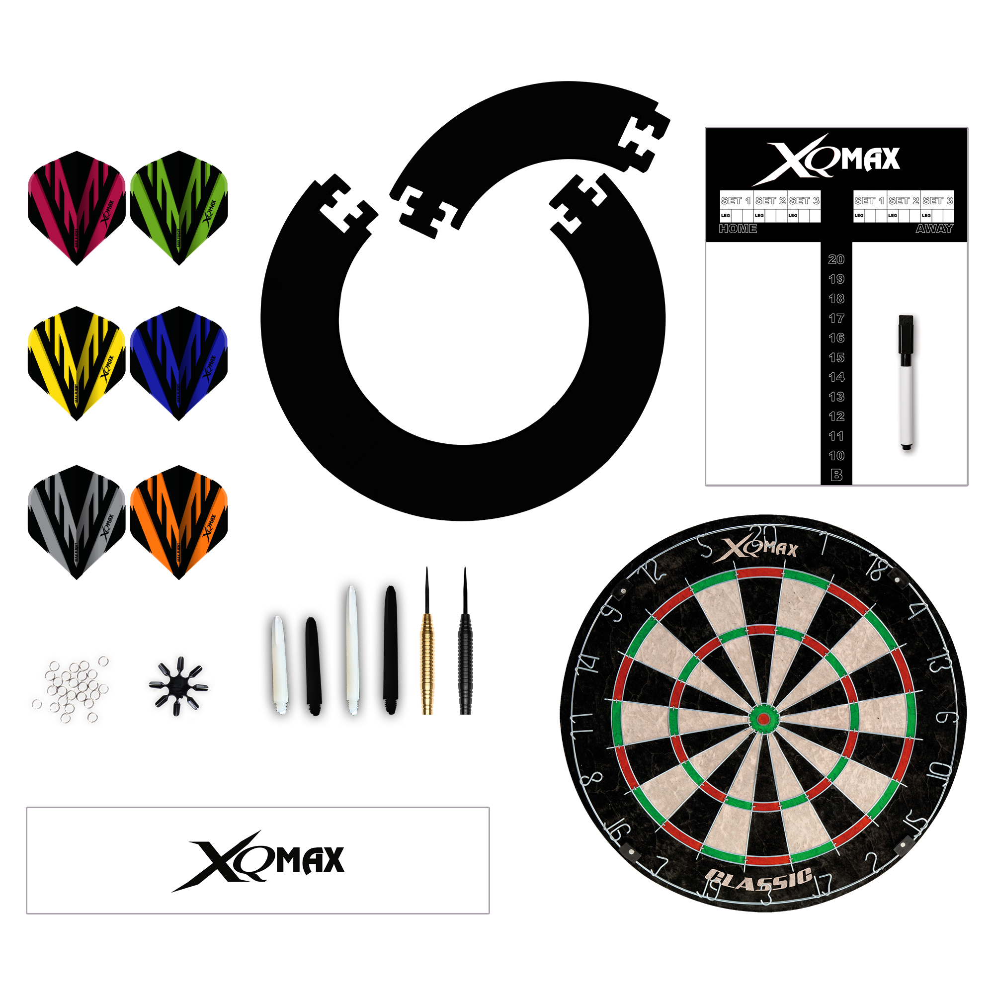 Xqmax - Turnier Darts Set Schwarz - Dartscheiben Set - Direct Darts - 1